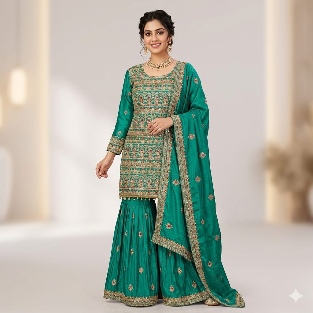BOTTLE GREEN NOORANI SHARARA