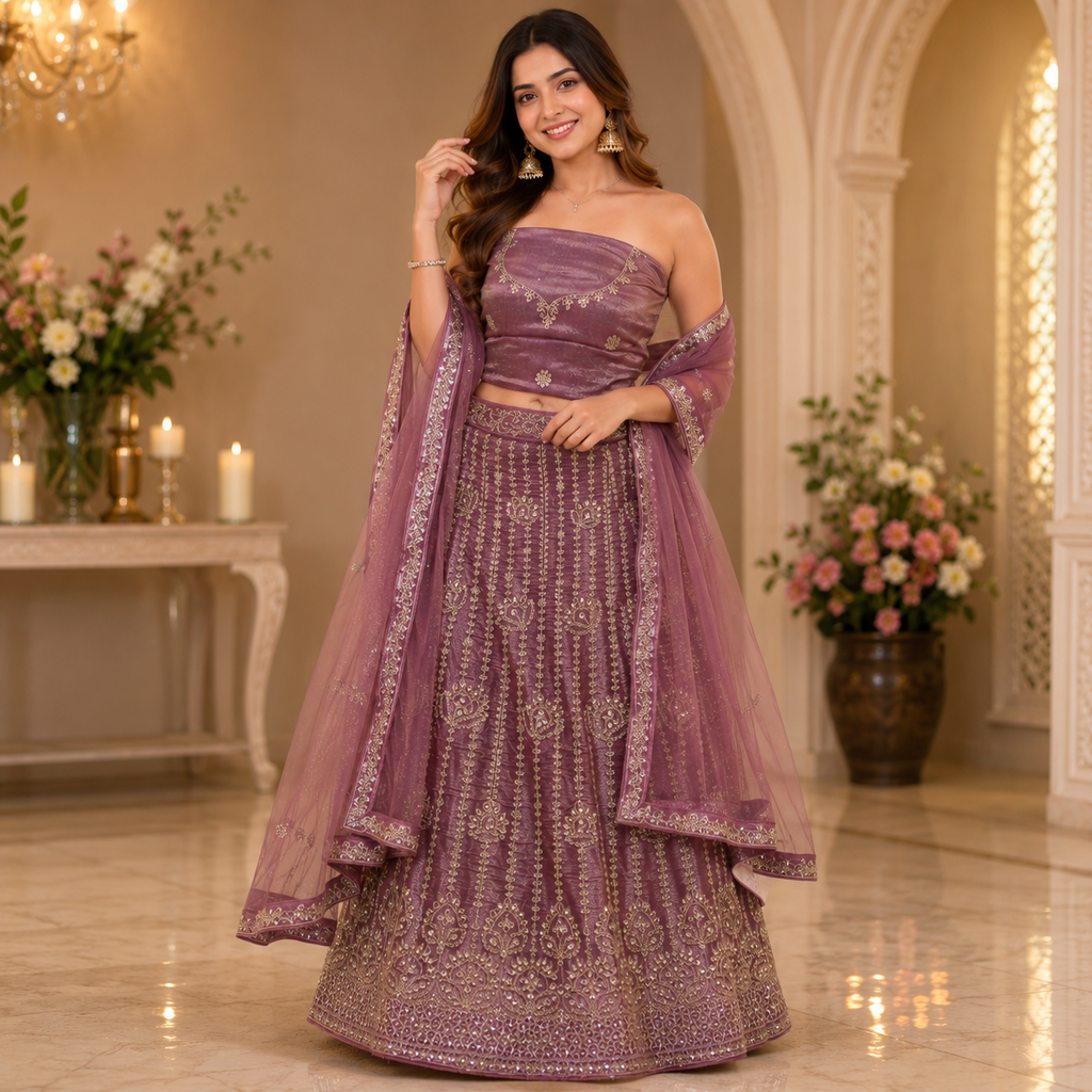 DUSTY PURPLE EMBROIDERED LEHENGA