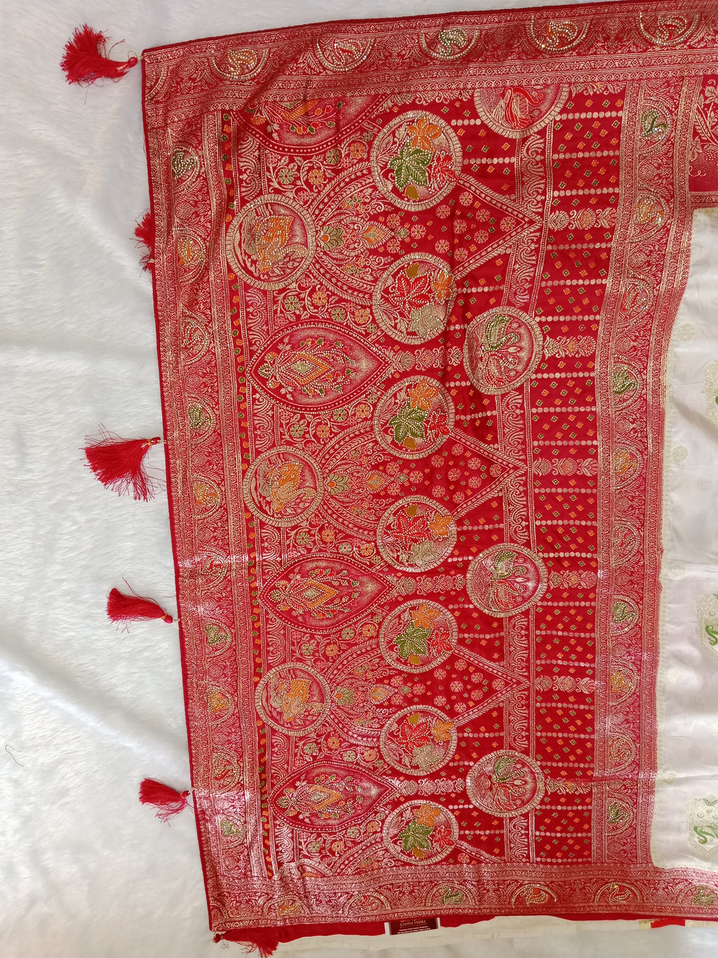 IVORY SINDOORI RED BANARASI SILK SAREE