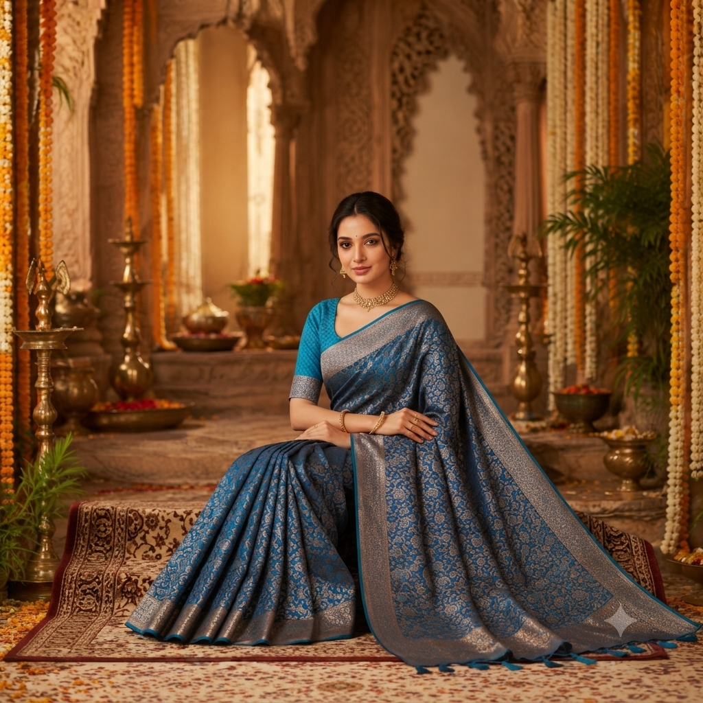 PEACOCK BLUE BANARASI SILK SAREE