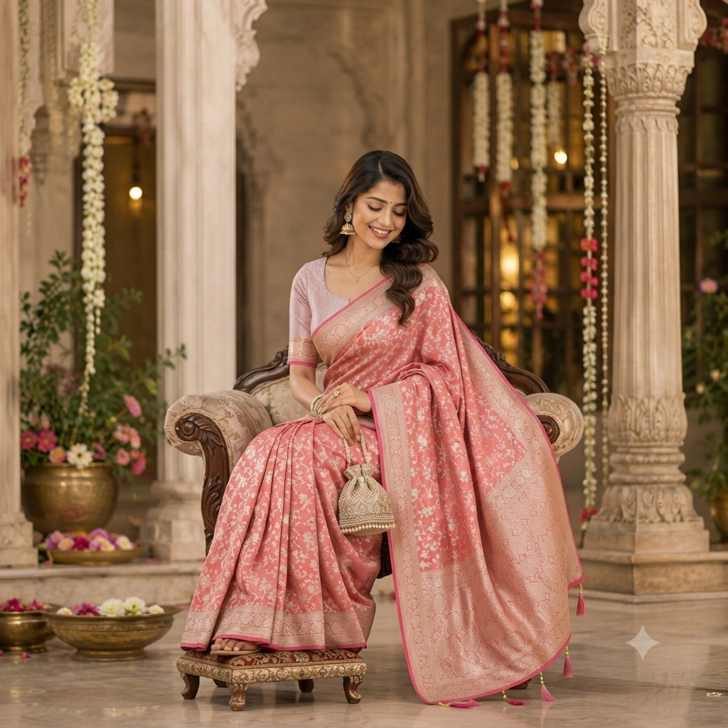 ROSE PINK BANARASI SILK SAREE