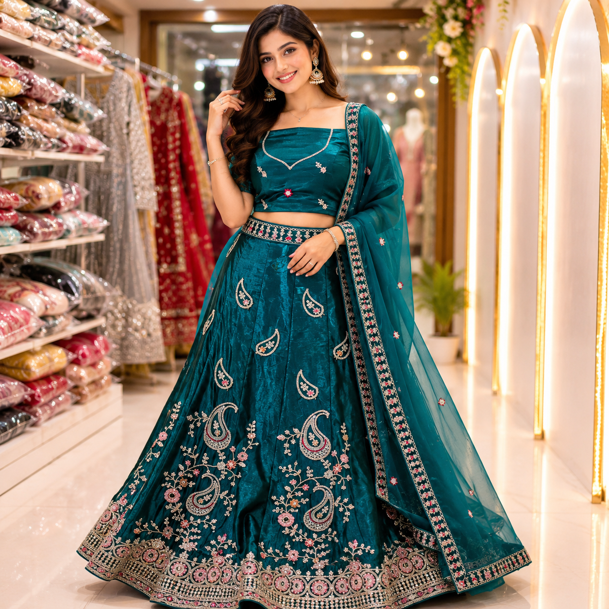 TEAL GREEN ORGANZA LEHENGA