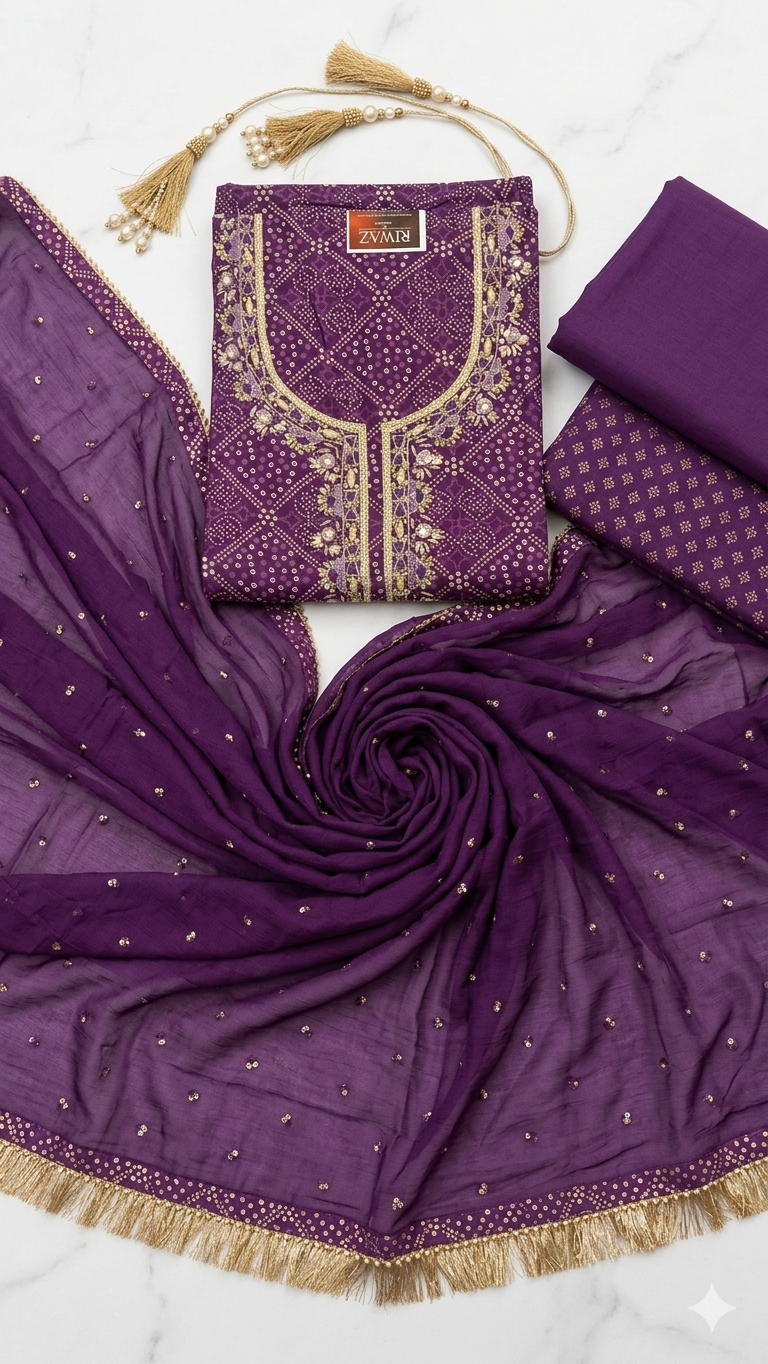 MAGENTA PURPLE EMBROIDERED DRESS MATERIAL