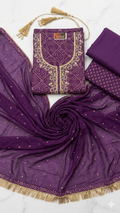 MAGENTA PURPLE EMBROIDERED DRESS MATERIAL