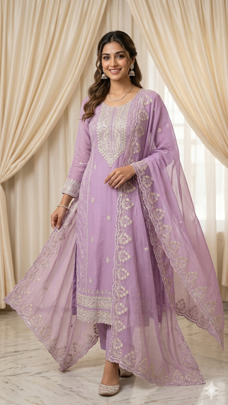 LAVENDER EMBROIDERED DRESS MATERIAL