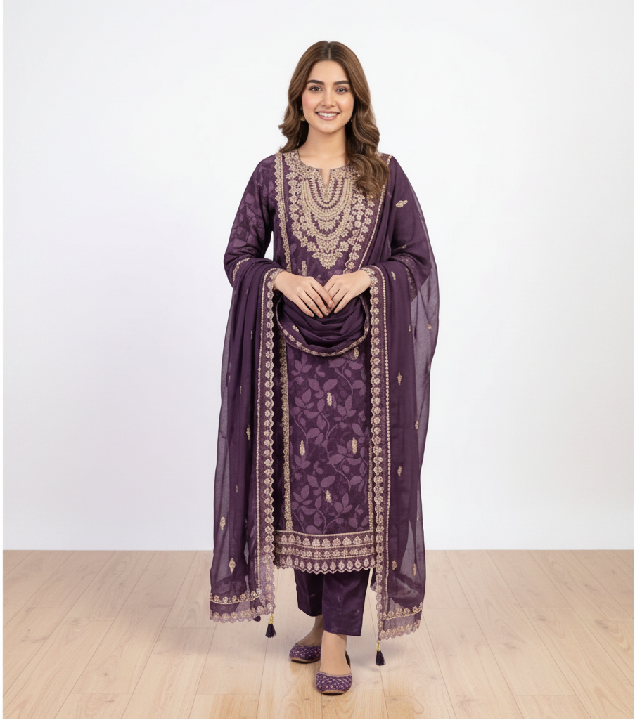 PLUM PURPLE PARTY WEAR KURTI SET