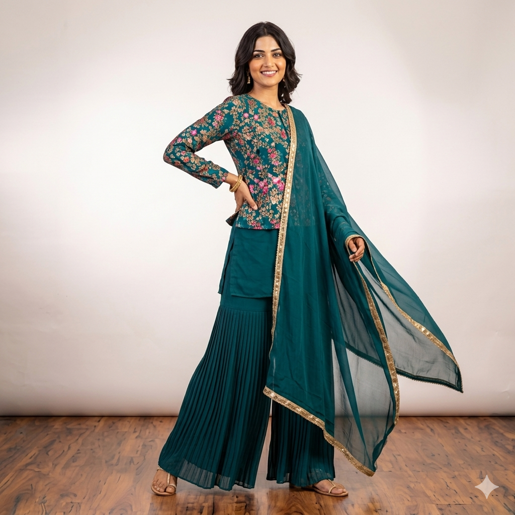 PEACOCK BLUE GREEN SHALINI SHARARA