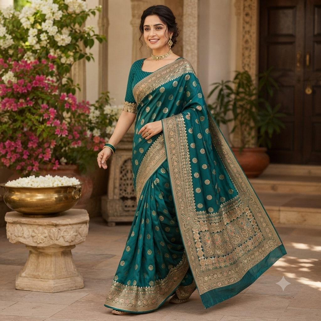 PEACOCK  TEAL BANARASI SILK SAREE