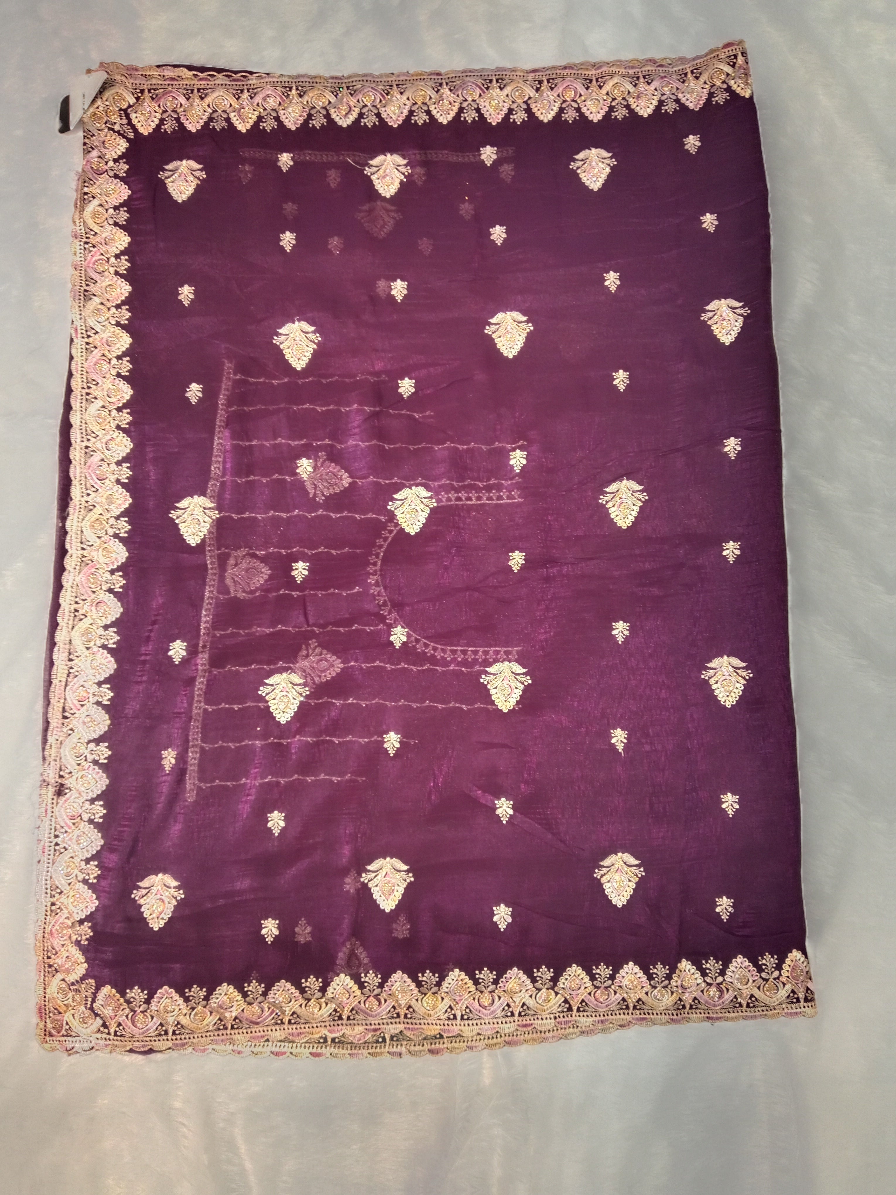 PLUM/WINE PURPLE ORGANZA TISSUE SAREE