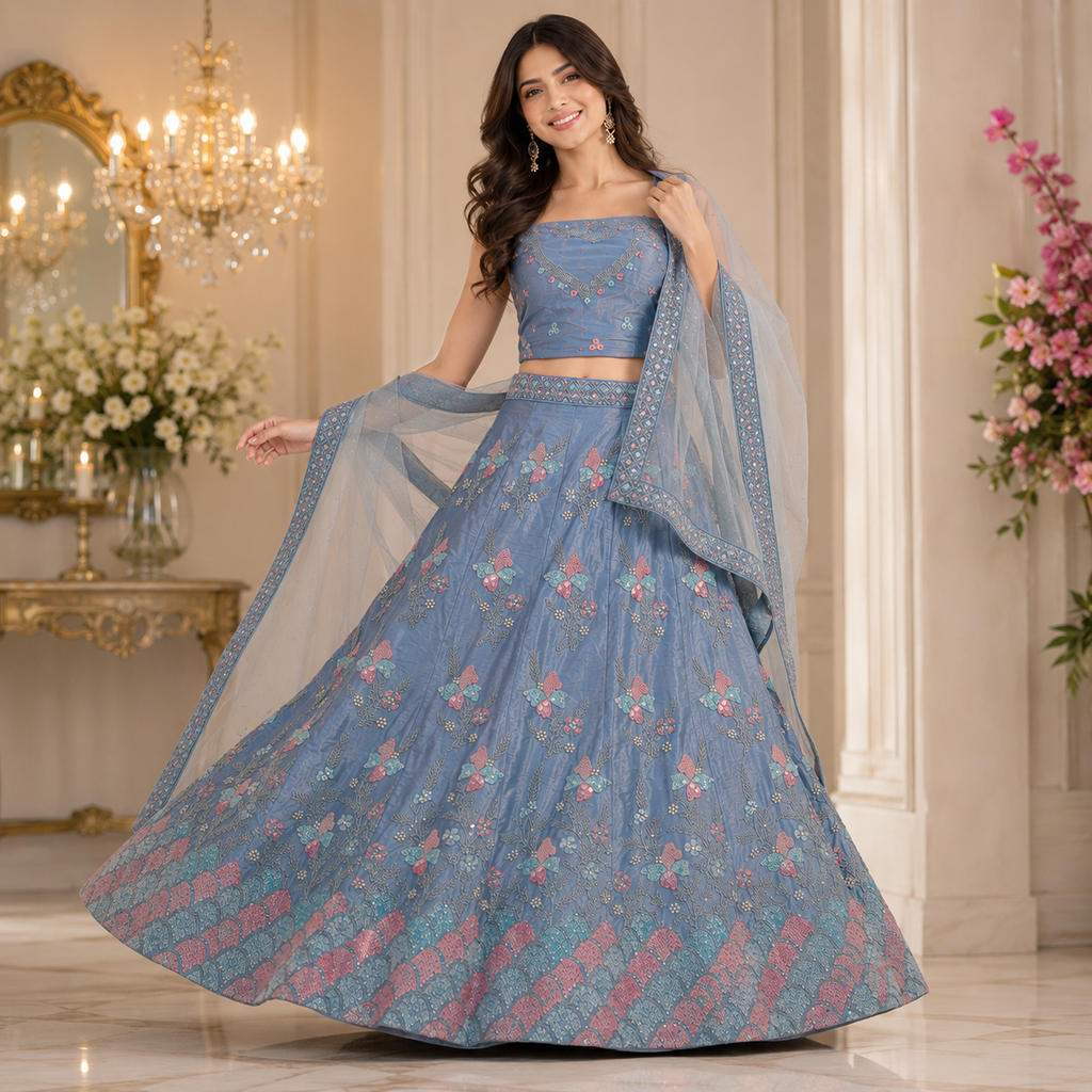 DUSTY BLUE  QUEENS CHOICE LEHENGA