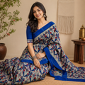 GREY- BLUE IKAT PRINT SAMBALPURI HANDLOOM COTTON SAREE
