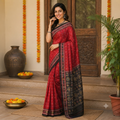 BRIGHT RED SAMBALPURI HANDLOOM COTTON SAREE