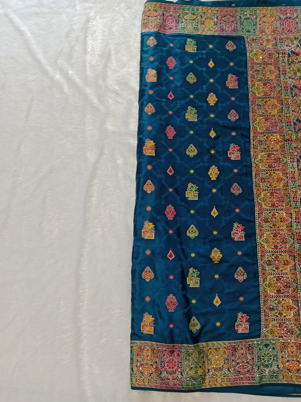PEACOCK BLUE MULTICOLOUR BANARASI SILK SAREE