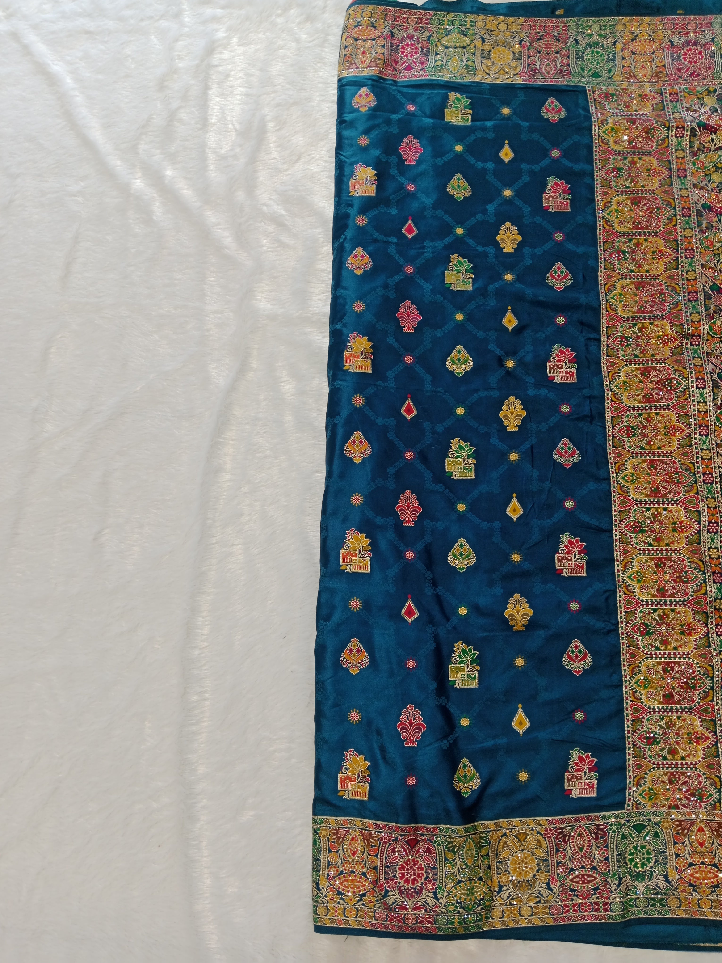 PEACOCK BLUE MULTICOLOUR BANARASI SILK SAREE