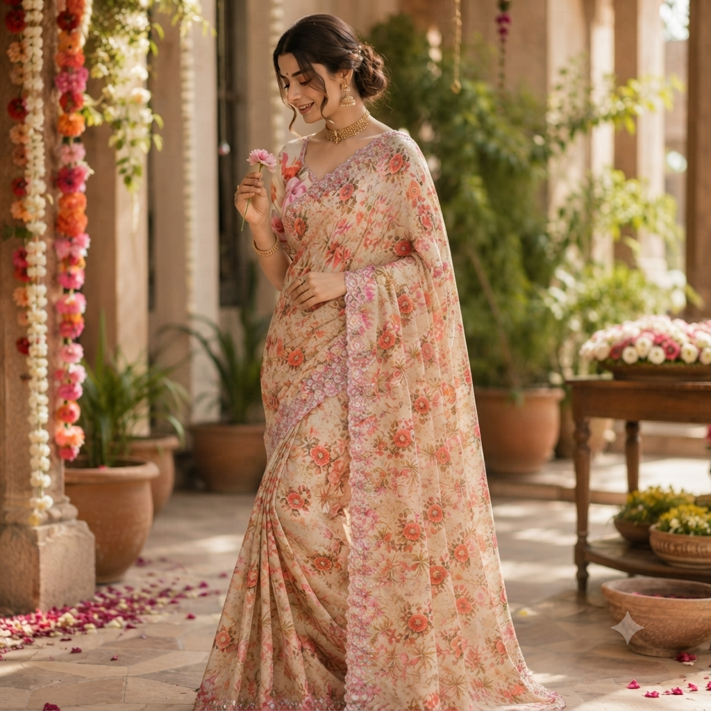 IVORY FLORAL SAREE