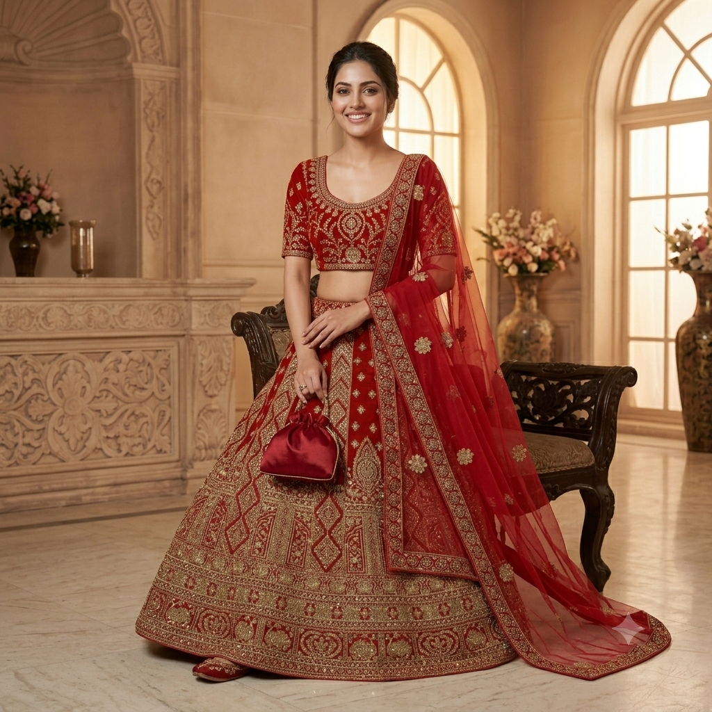 RED LEHENGA WITH HEAVY GOLD ZARI