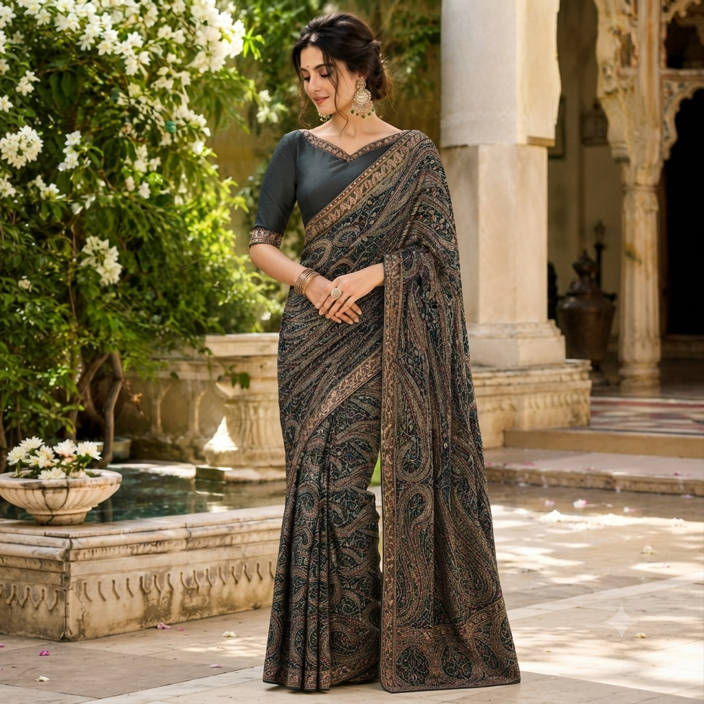 CHARCOAL PAISLEY SAREE