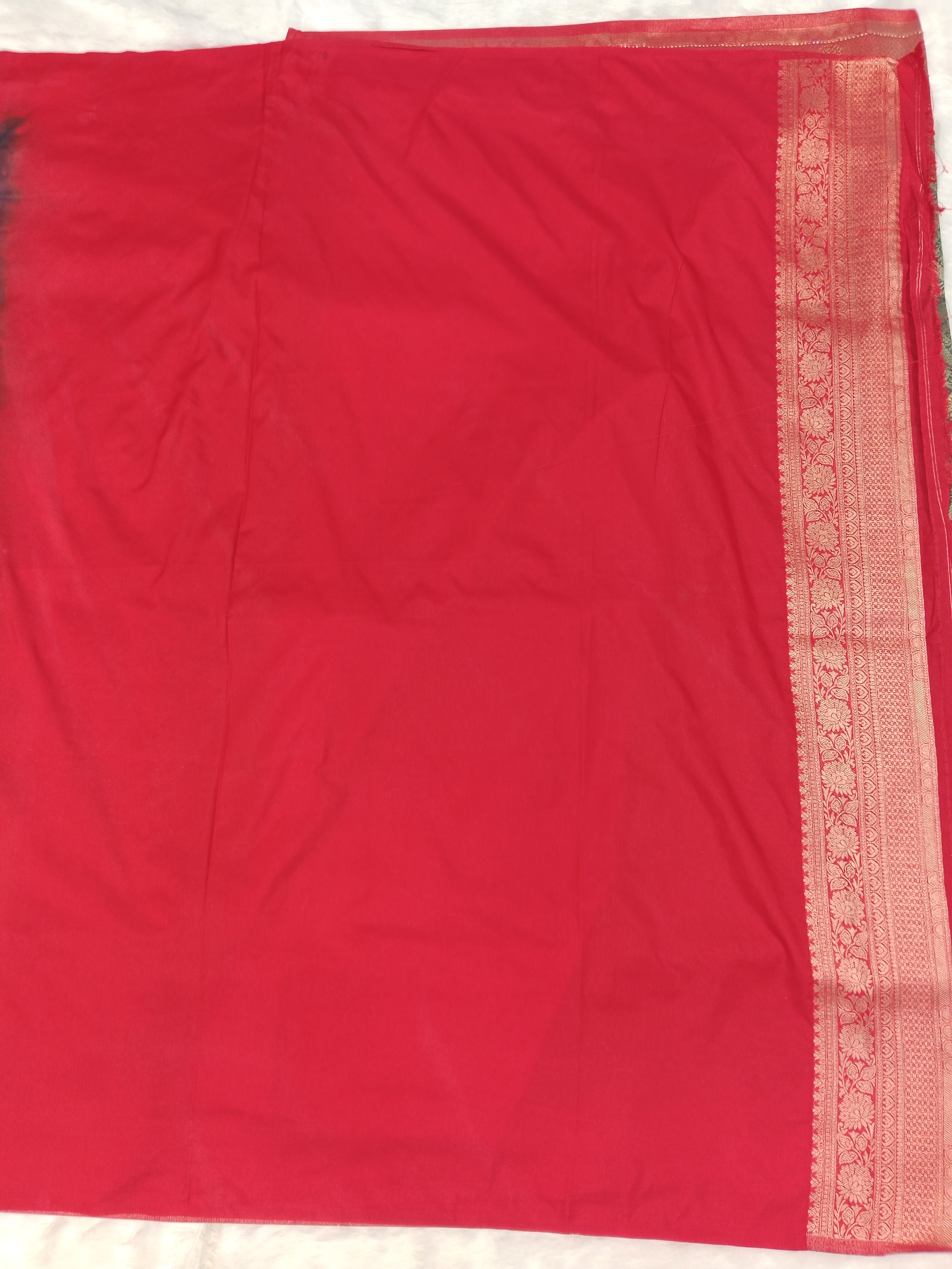 EMERALD GREEN RED BANARASI SILK SAREE