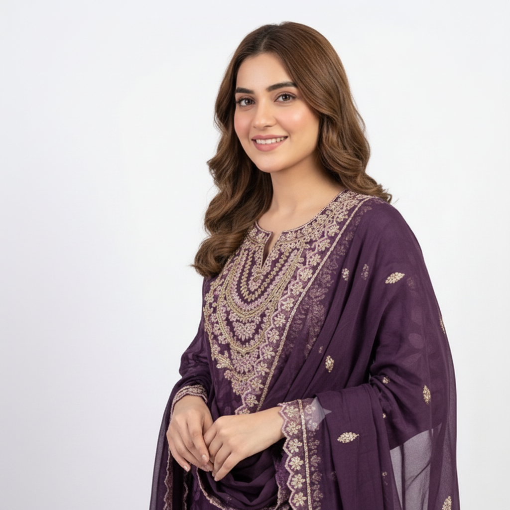 PLUM PURPLE PARTY WEAR KURTI SET