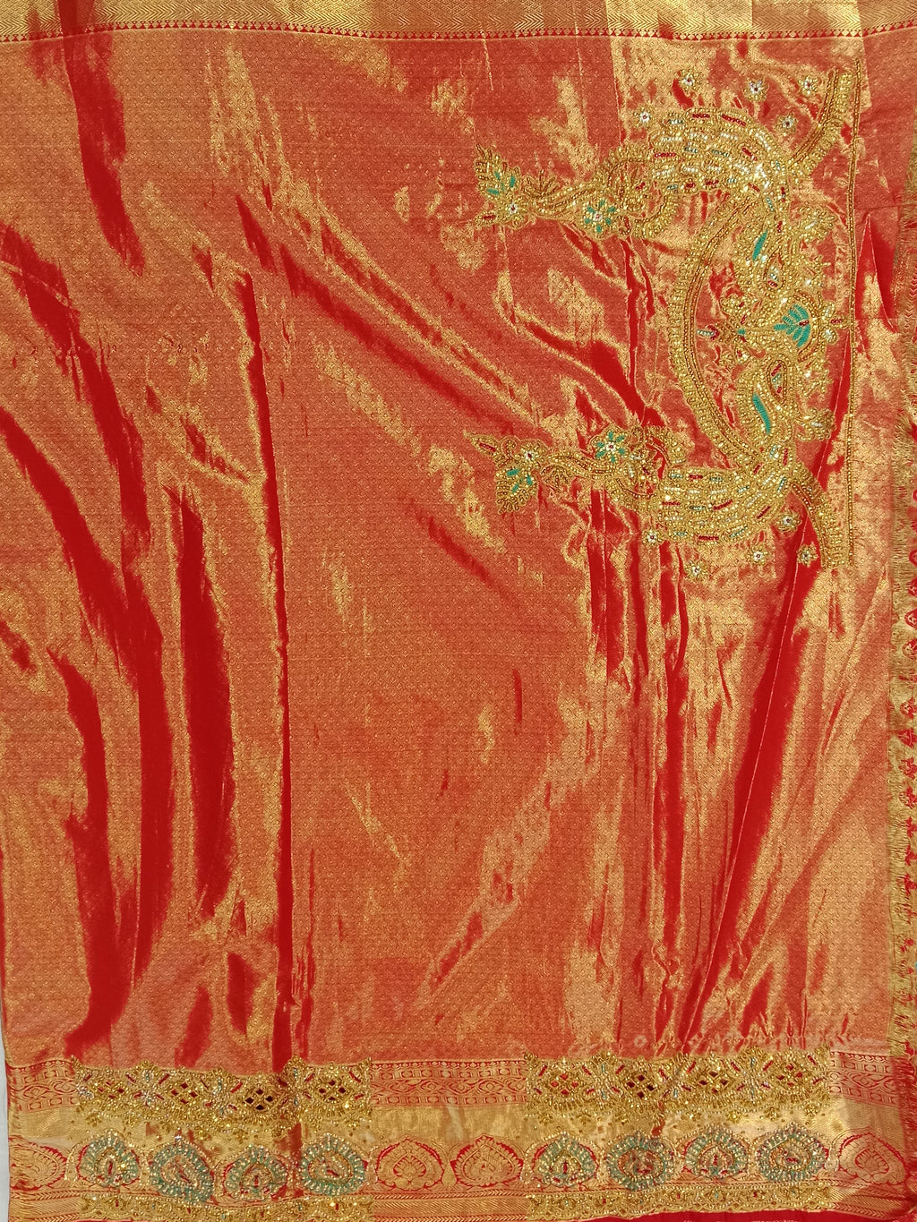 POWDER BLUE BANARASI SILK SAREE WITH BURNT ORANGE