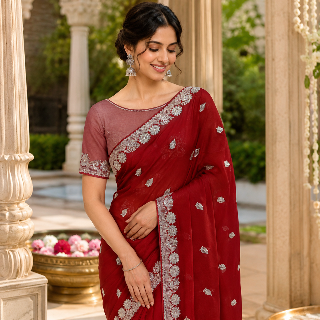 MAROON GEORGETTE/CHIFFON SAREE