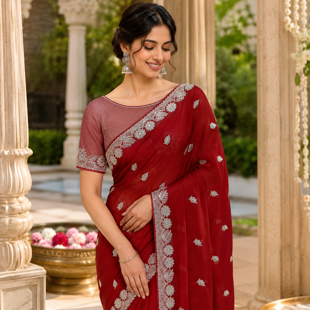 MAROON GEORGETTE/CHIFFON SAREE