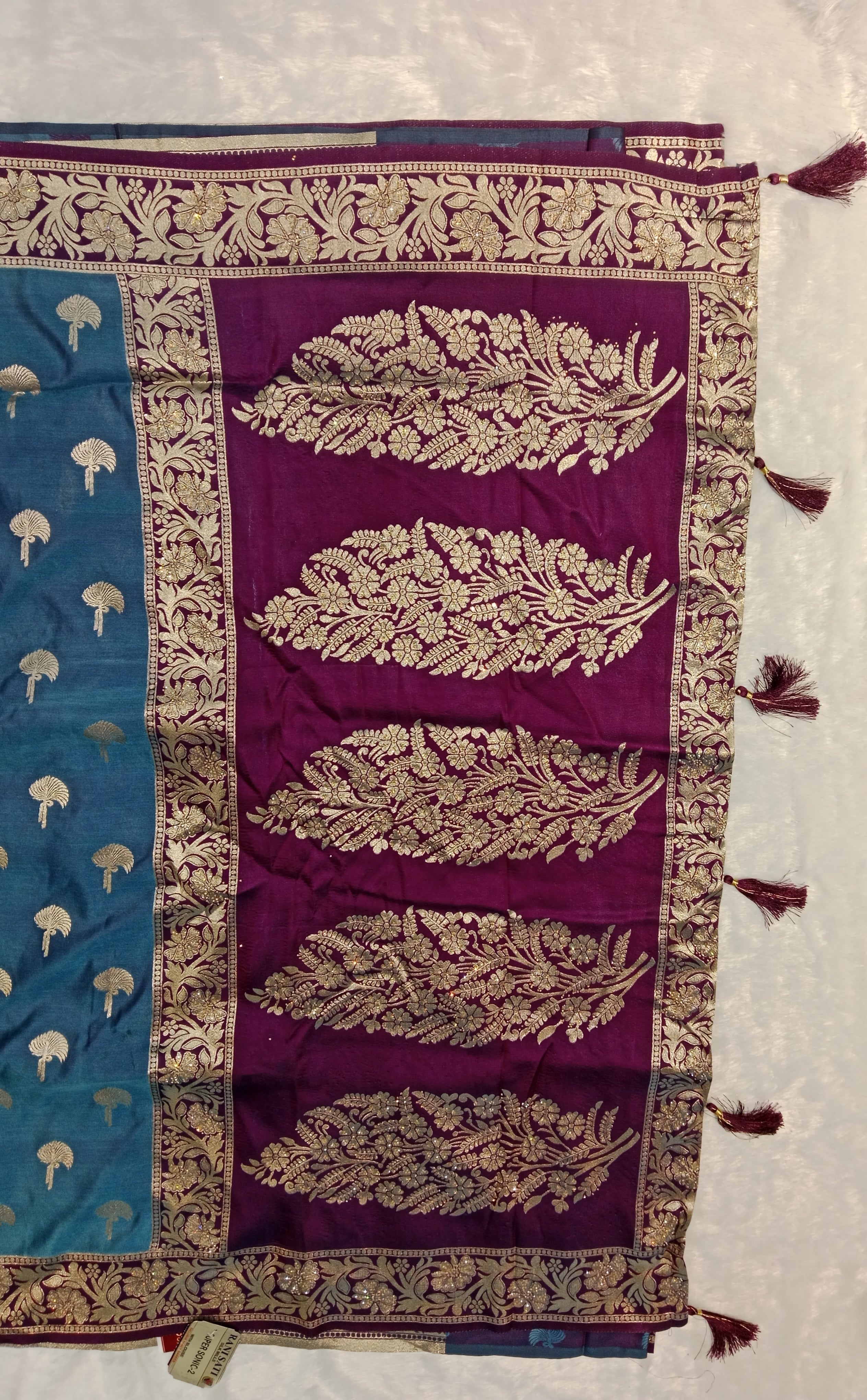 TEAL BLUE WINE BANARASI SILK SAREE