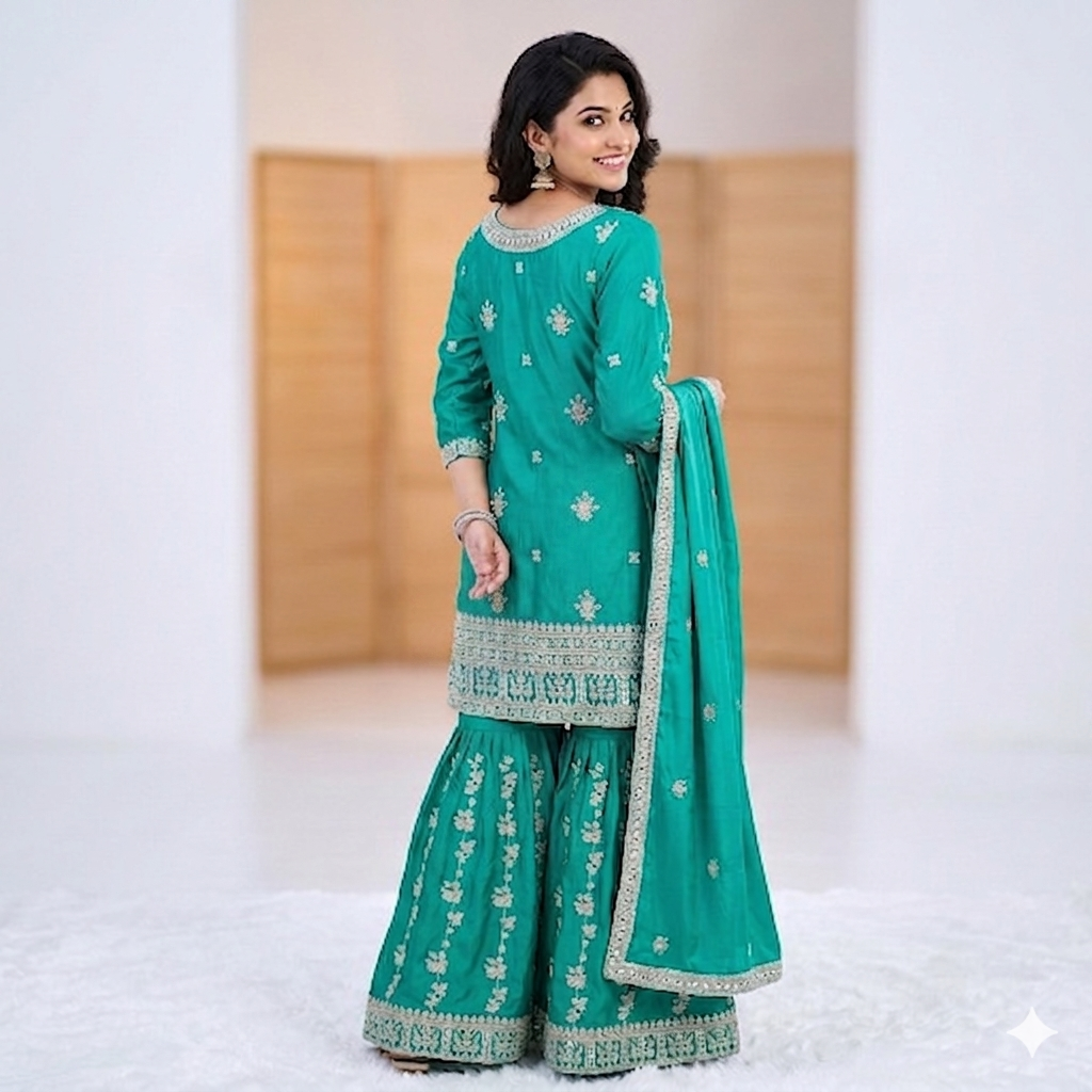 SEA GREEN MAJETY SHARARA