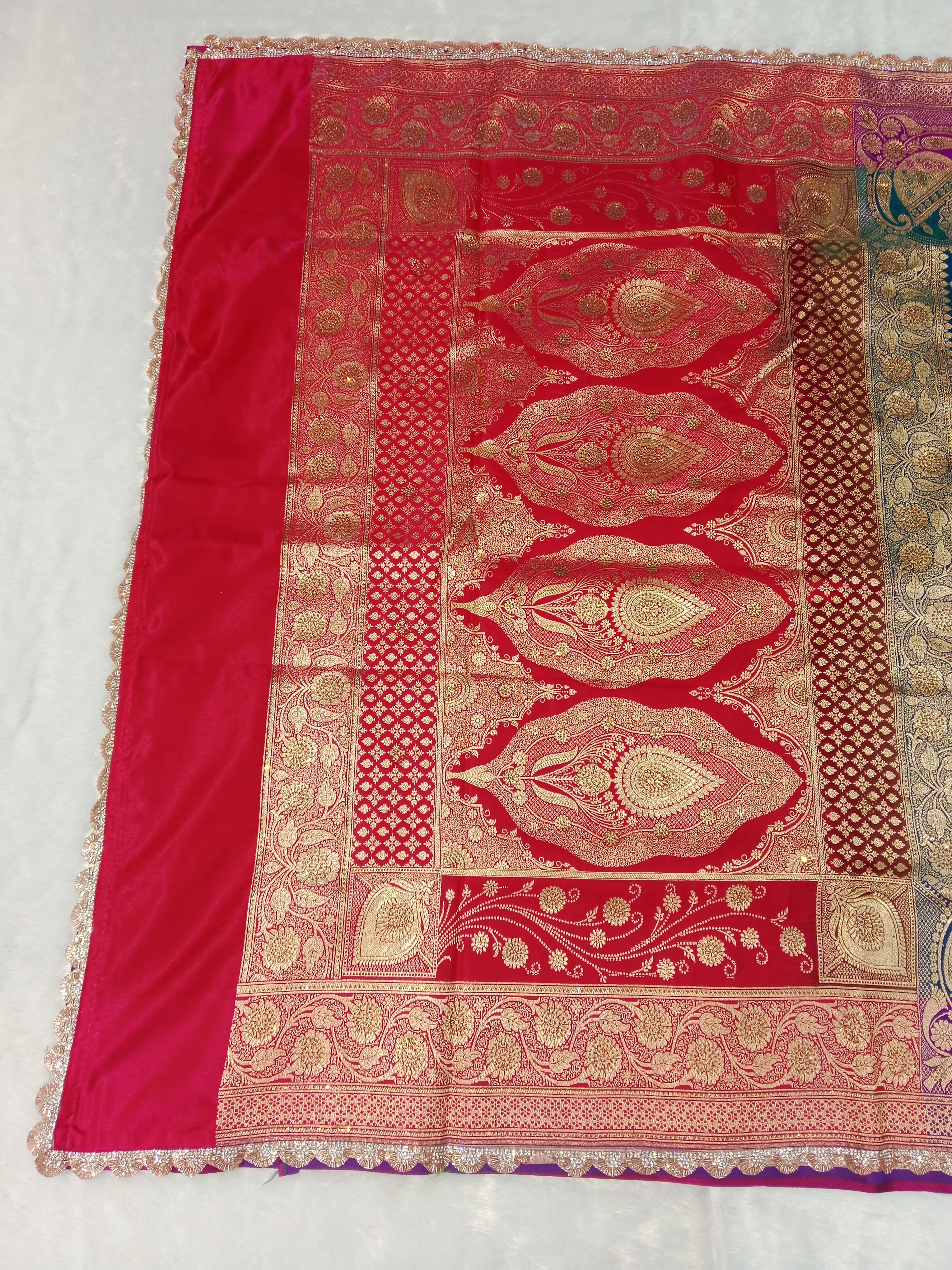 ROYAL BLUE RED BANARASI SILK SAREE