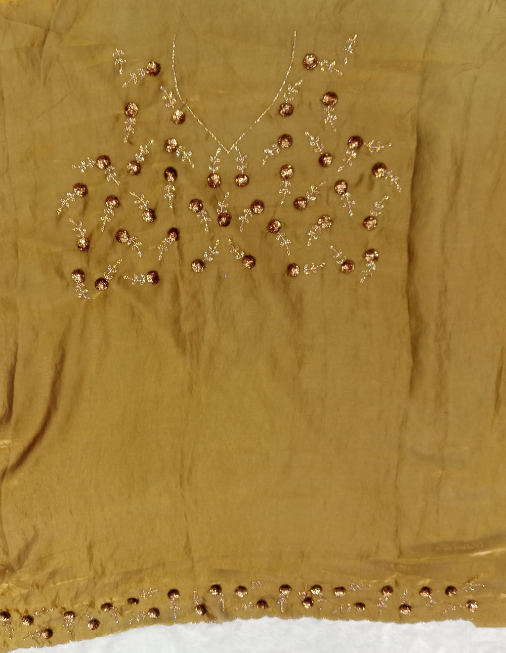 OLIVE GOLD TISSUE SAREE WITH BEADED BORDER WORK