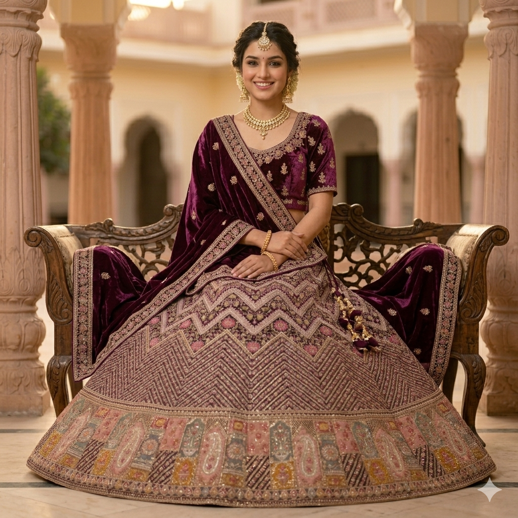 DEEP PLUM RAJWADA LEHENGA