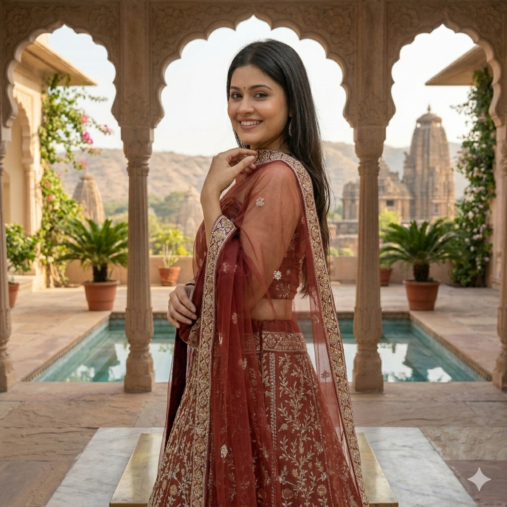 BRICK RED LEHENGA