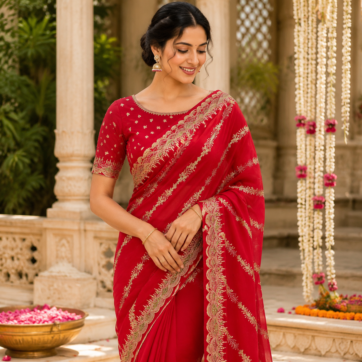 RED EMBROIDERED SAREE