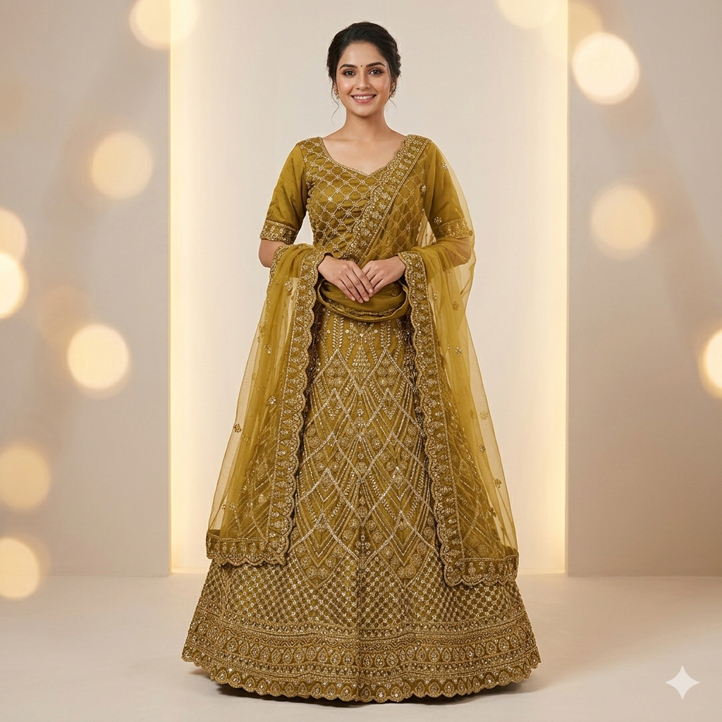 OLIVE GOLD FANCY LEHENGA