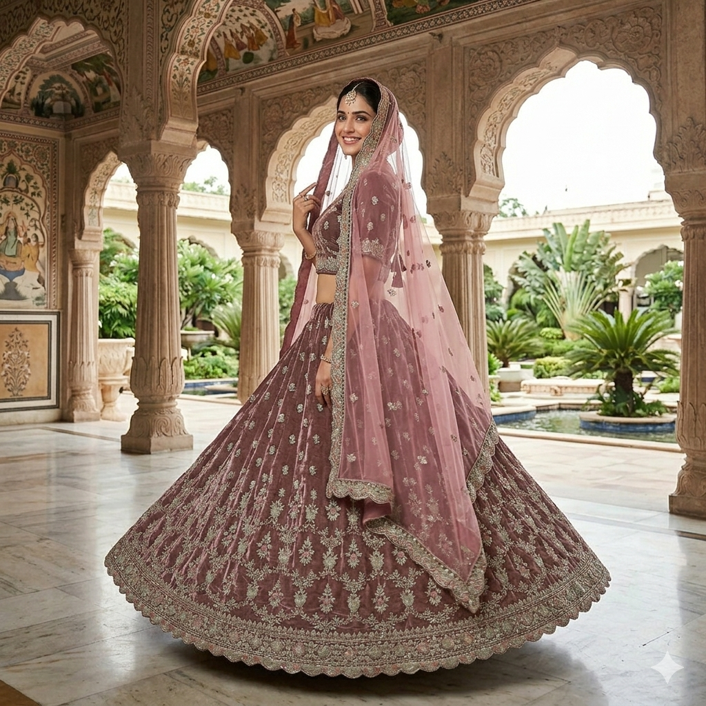 ONION PINK-BROWN ENGAGEMENT LEHENGA
