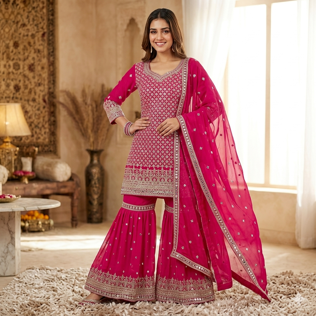 HOT PINK GULMOHAR SHARARA