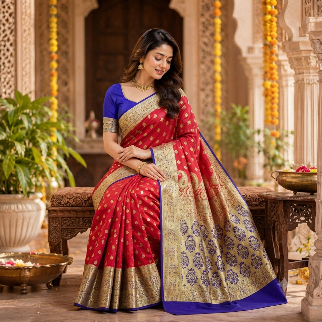 VERMILLION  RED BANARASI SILK SAREE