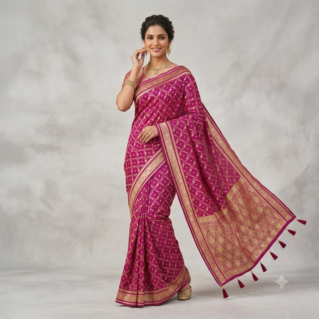 RANI PINK BANARASI SILK SAREE WITH GOLD ZARI JAAL