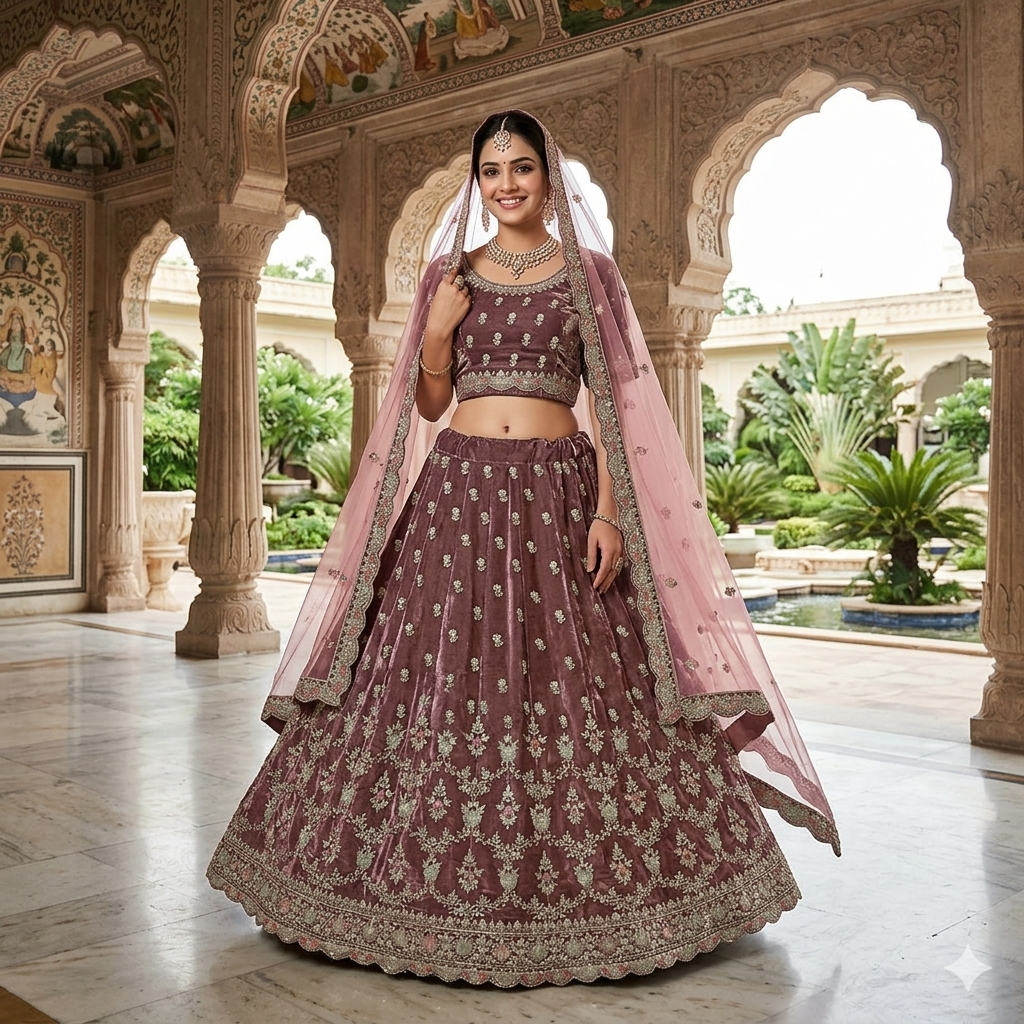 ONION PINK-BROWN ENGAGEMENT LEHENGA