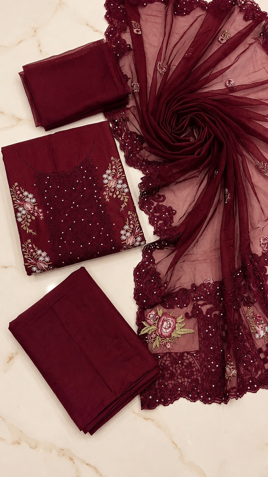 MAROON EMBROIDERED DRESS MATERIAL