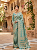 AQUA TURQUOISE BANARASI SILK SAREE WITH FULL GOLD ZARI