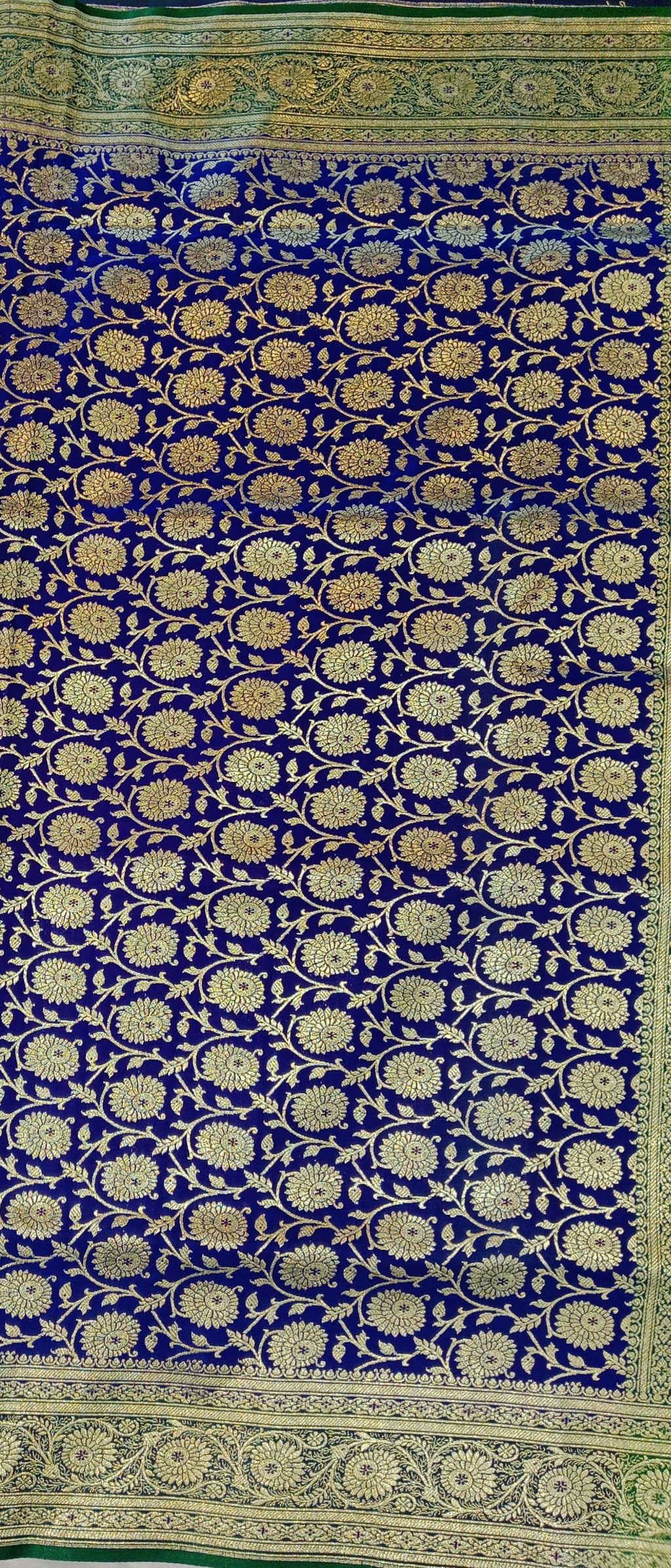 ROYAL BLUE BANARASI SILK SAREE WITH CONTRAST EMERALD GREEN
