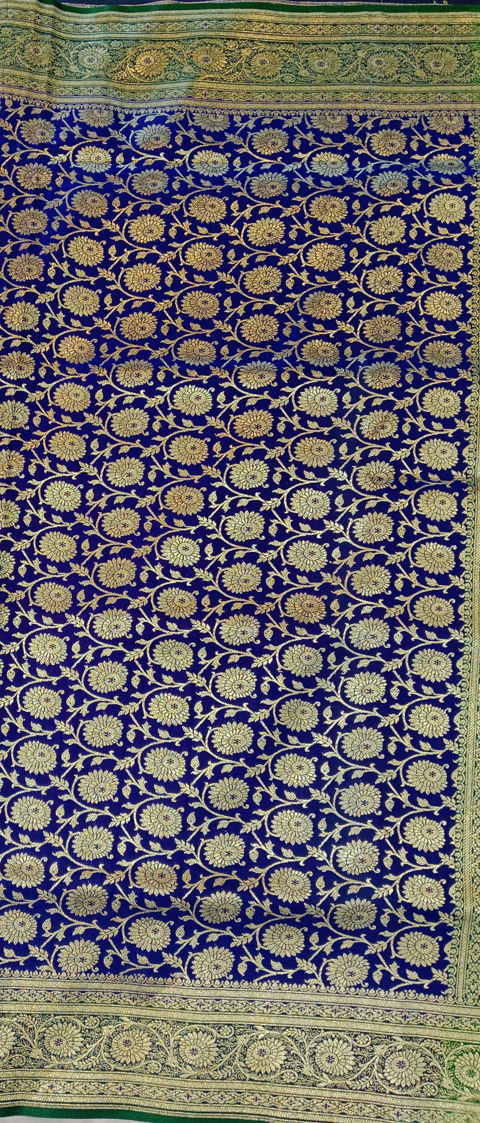 ROYAL BLUE BANARASI SILK SAREE WITH CONTRAST EMERALD GREEN