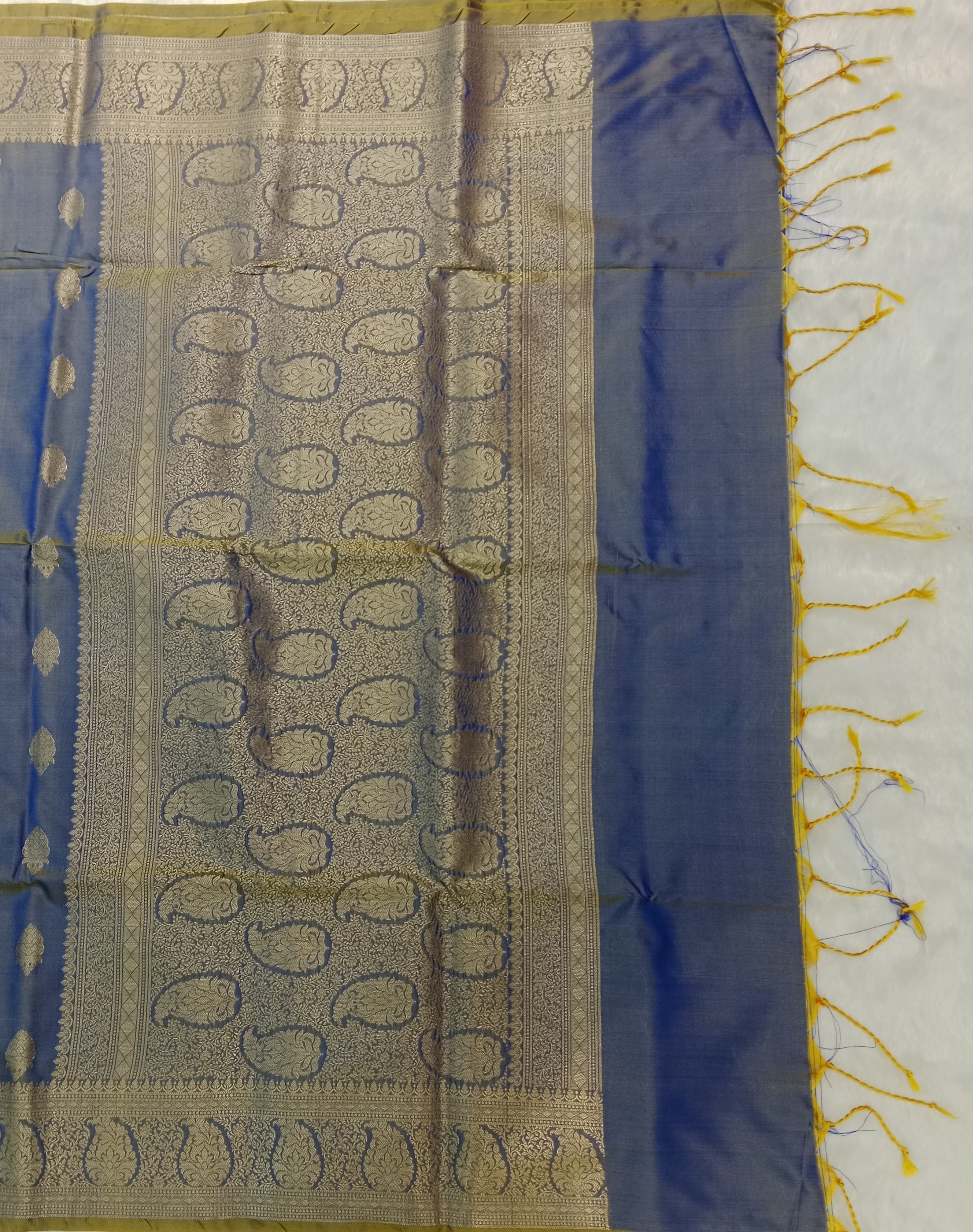 PERIWINKLE BLUE BANARASI SILK SAREE WITH GOLD ZARI BORDER
