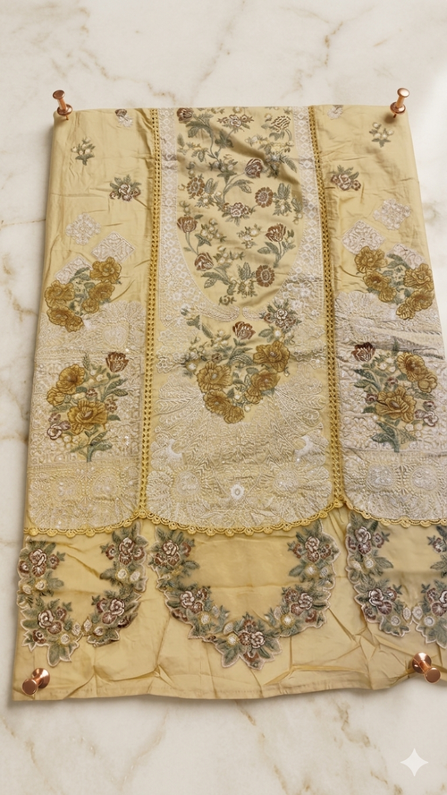 CREAM GOLD EMBROIDERED DRESS MATERIAL