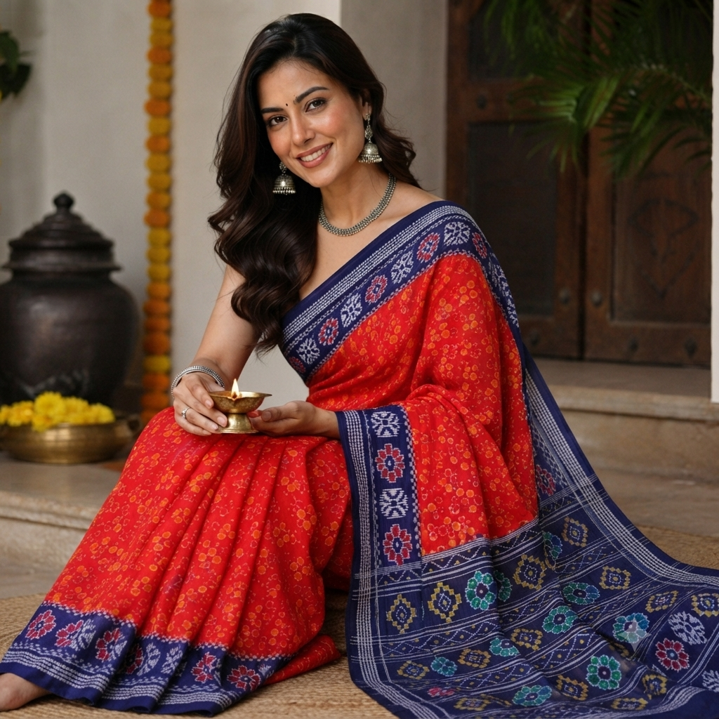BRIGHT ORANGE SAMBALPURI HANDLOOM COTTON SAREE