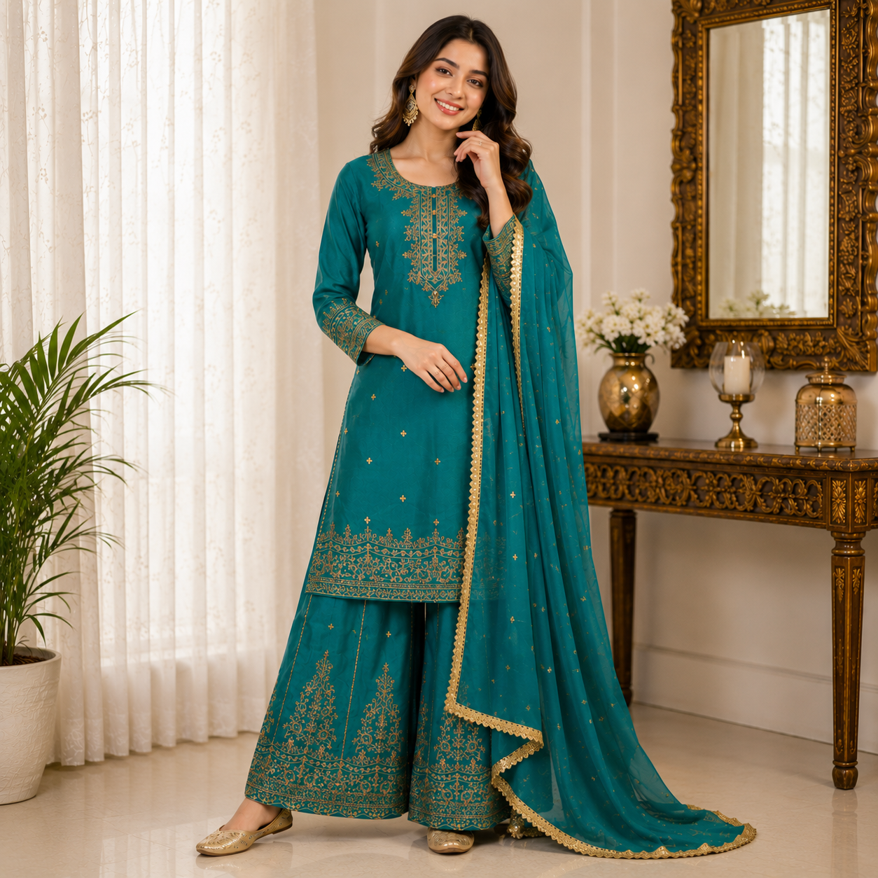PEACOCK BLUE REGAL SHARARA