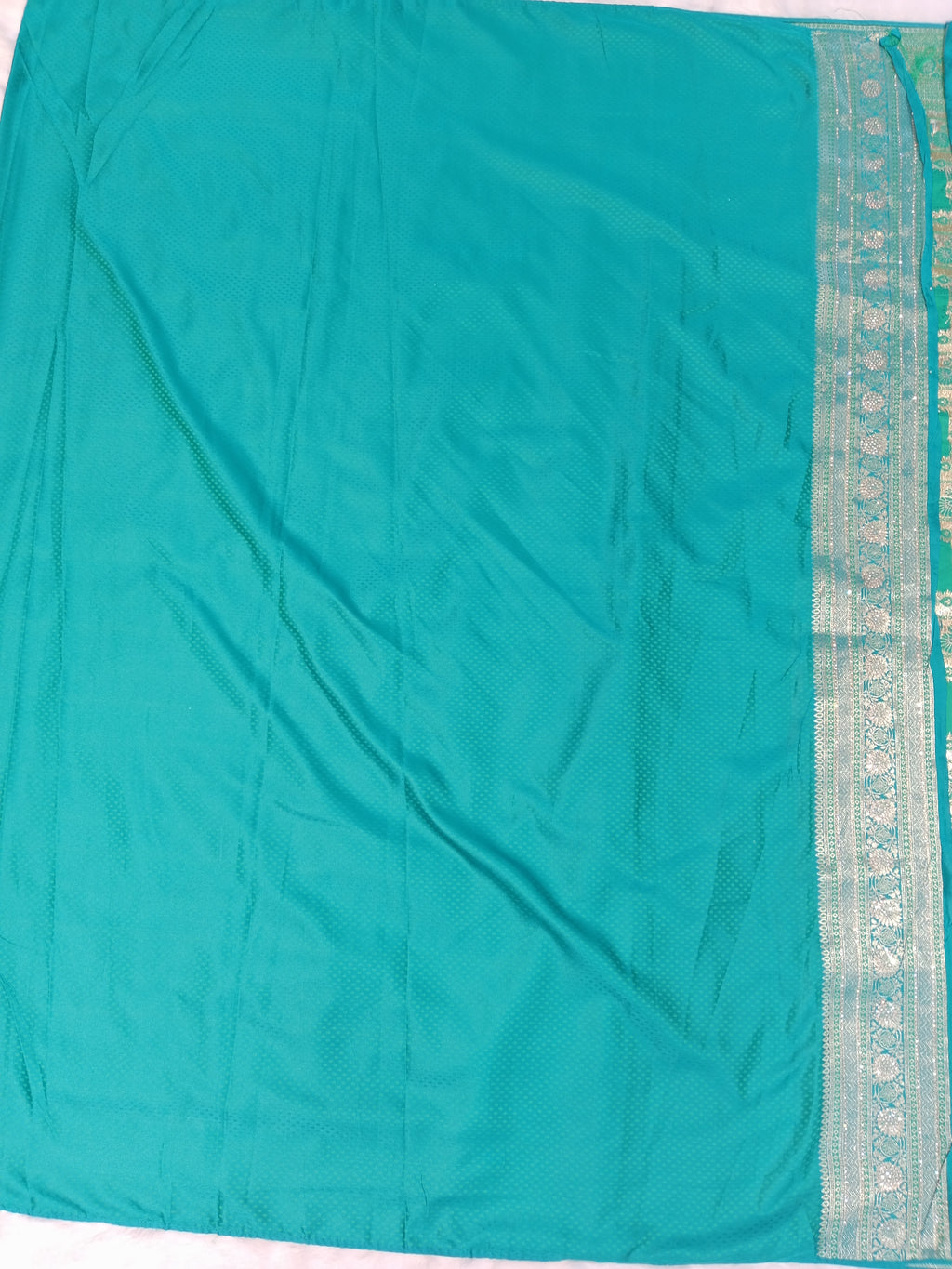 PEACOCK TEAL BANARASI SILK SAREE WITH SILVER ZARI