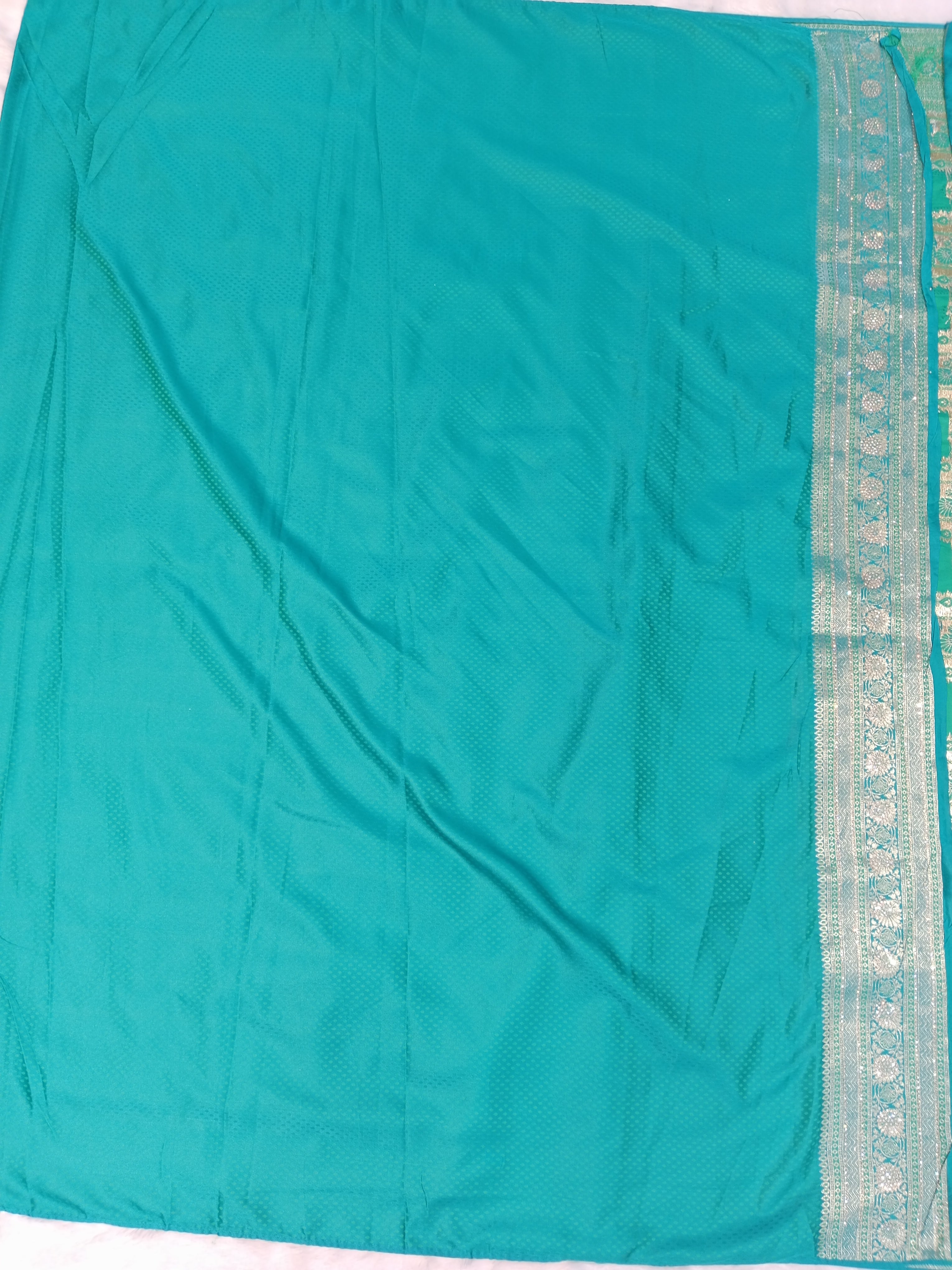 PEACOCK TEAL BANARASI SILK SAREE WITH SILVER ZARI