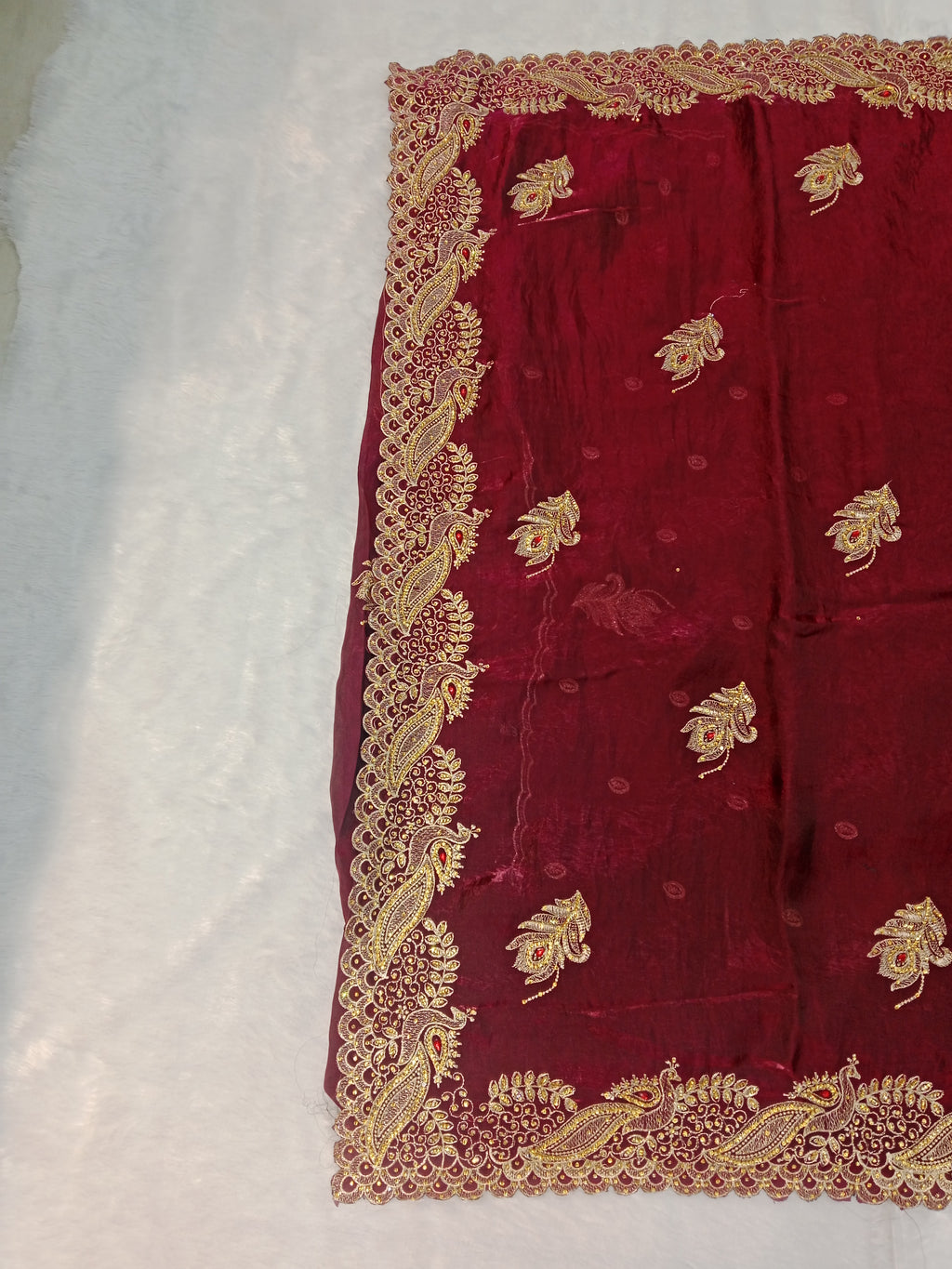 WINE GEORGETTE SAREE WITH GOLD ZARI+ RESHAM PAISLEY BORDER